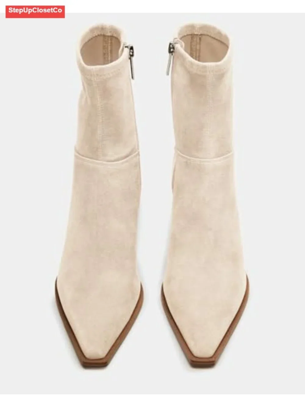 Coutgo Women's Kitten Heel Ankle Boots Pointed Toe Side Zipper Faux Suede